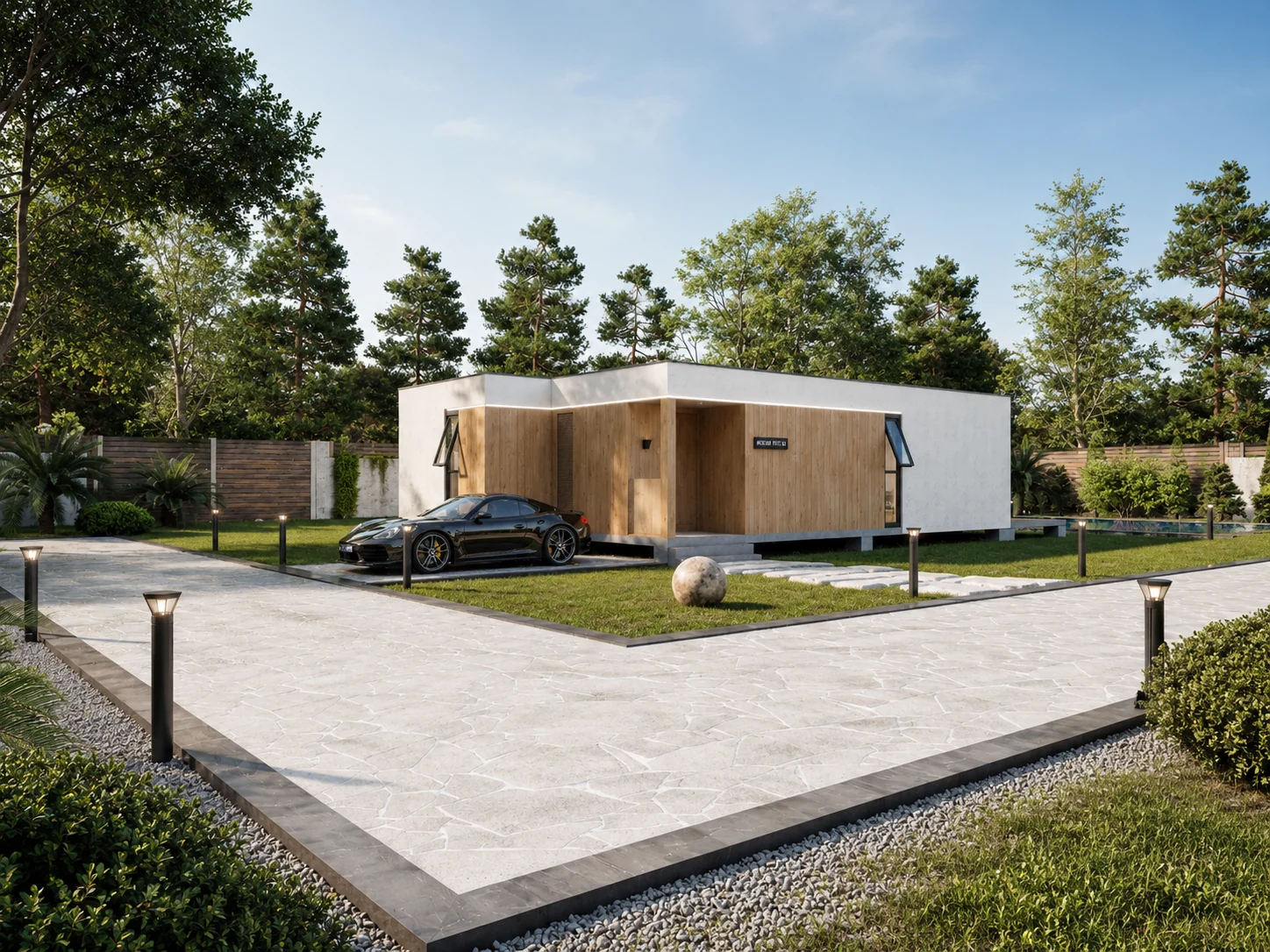 Modern Alumodular modular residence in a landscaped project site